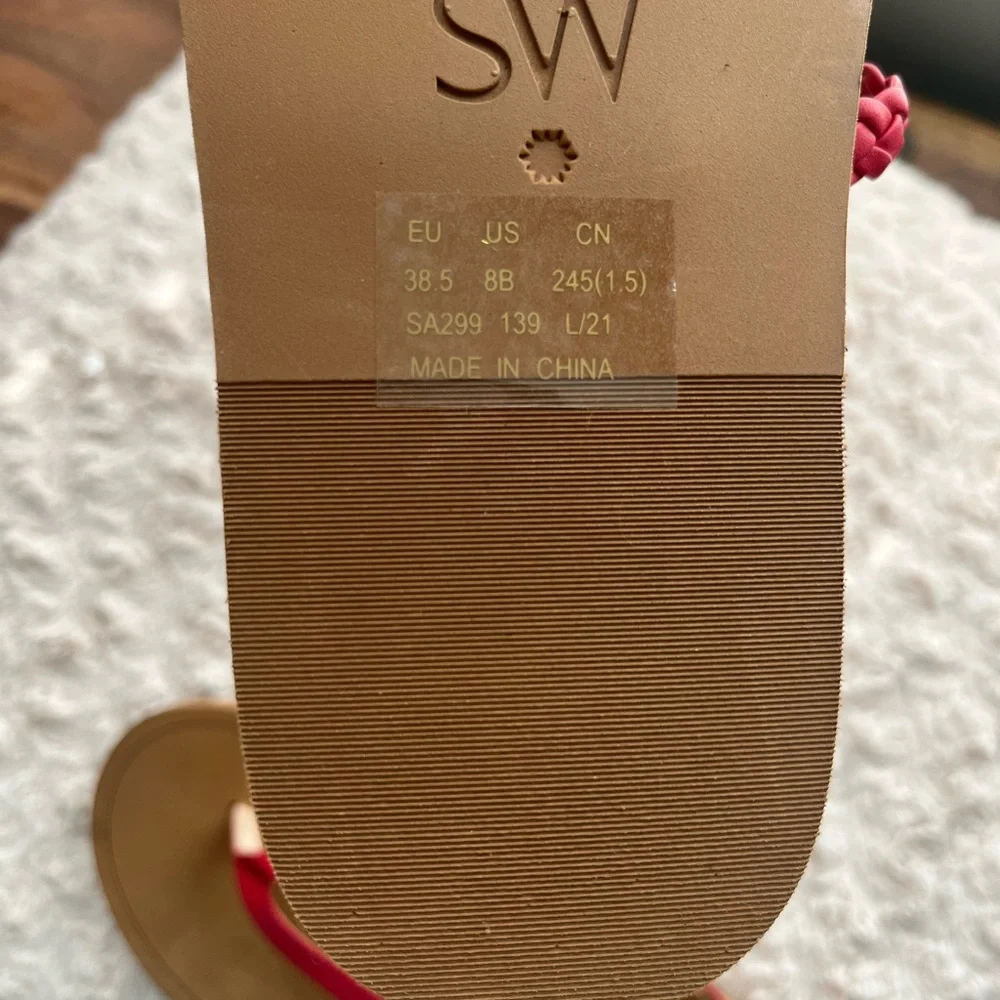 Stuart Weitzman Contempo Braid Leather Sandal Red 8‎ NEW